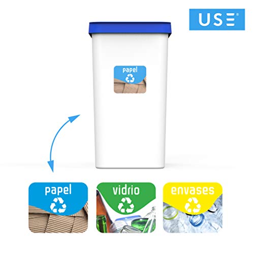 USE FAMILY Papeleras Recycle - Cubos Basura Reciclaje para hogar 28L- Plastico Reciclable- Apto bolsas 30 L