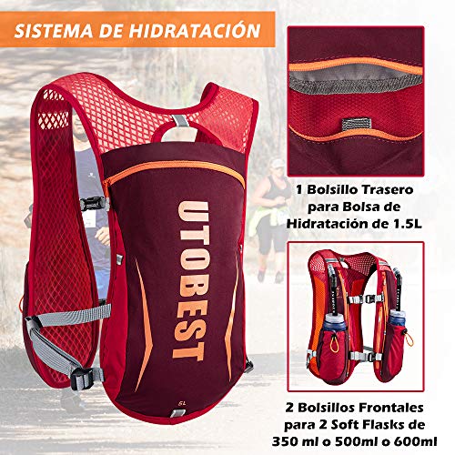 UTOBEST Mochila Hidratacion Trail Running 5L Ligera Chaleco Hidratacion Running Hombre Mujer para Correr Ciclismo