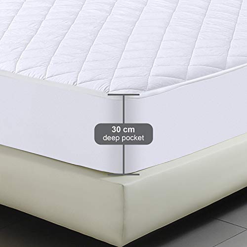 Utopia Bedding - Protector de colchón Acolchado - Microfibra - Transpirable - Funda para colchon estira hasta 30 cm de Profundidad - 160 x 200 cm, Cama 160