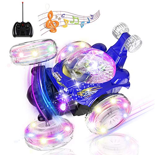 UTTORA Stunt Coche Teledirigido,Coche RC Radiocontrol Tornado Twister Control Remoto Crawler Recargable con Luces de Colores e Interruptor de Música para Niños