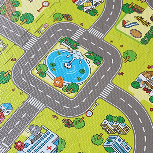 V-SOL Alfombra Infantil para Jugar Niños y Bebés Diseño de Ciudad Verde