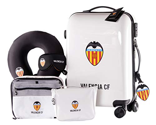 Valencia Club de Fútbol - Pack de Viaje Maleta y Accesorios - Producto Oficial del Equipo Temporada 19/20. Incluye Almohada Cervical, Organizador de Equipaje, Neceser, Antifaz y Etiqueta de Equipaje.