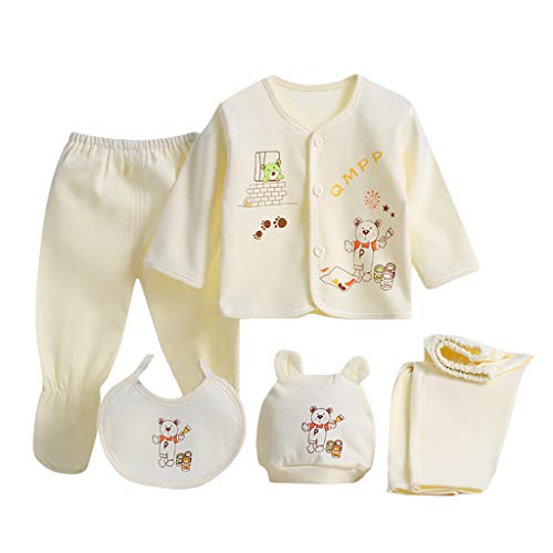 Value Pack Recién Nacido Bebé, LANSKIRT 6PCS Bebé Niña Niño Dibujos Animados Manga Larga Tops + Sombrero + Dos Pantalones + Conjunto de Traje Babero