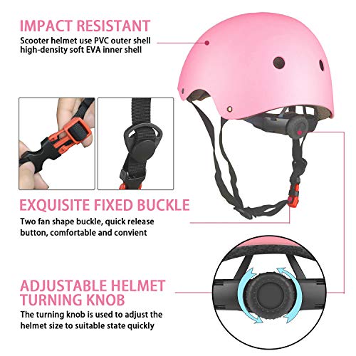 ValueTalks Protección Patinaje, Protección Infantil Consta de Casco Ajustable Rodilleras Coderas, Patinaje Ciclismo Monopatín y Deportes Extremos（Rosa