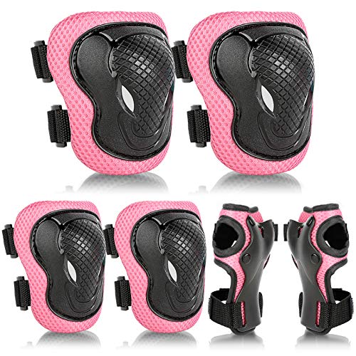 ValuTalks Set Rodilleras y Coderas Infantil,Protección Skate Infantil Rodilleras Coderas Muñequeras para Patinaje Ciclismo Monopatín Bicicleta Skate(Rosa，6pcs)