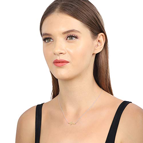 Vanbelle colgante, collar de oro amarillo plateado dos tonos 925 inclinada cruz para mujeres y niñas Vanbelle colgante, collar de oro amarillo plateado dos tonos 925 inclinada cruz para mujeres y niñas