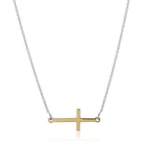 Vanbelle colgante, collar de oro amarillo plateado dos tonos 925 inclinada cruz para mujeres y niñas