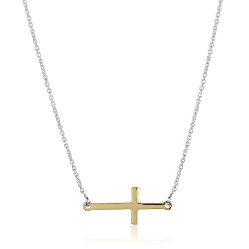 Vanbelle colgante, collar de oro amarillo plateado dos tonos 925 inclinada cruz para mujeres y niñas Vanbelle colgante, collar de oro amarillo plateado dos tonos 925 inclinada cruz para mujeres y niñas
