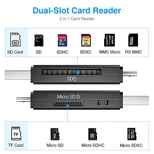 Vanja Lector de Tarjetas de Memoria SD/Micro SD, Adaptador Micro USB OTG y Lector de Tarjetas USB 2.0 para Computadora/Laptop/Tableta y Teléfono Inteligente con Función OTG