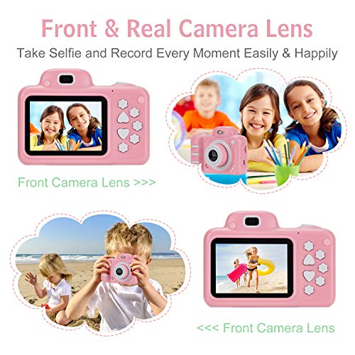 Vannico Camara Fotos, Camara para Niños Cámaras de Video para niños Cámara Digital 8MP 1080P HD Juguetes para niña de 3-10 años con Tarjeta de 16GB TF (Rosa)