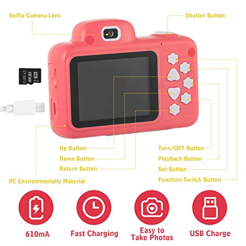 Vannico Camara Fotos, Camara para Niños Cámaras de Video para niños Cámara Digital 8MP 720P Juguetes para niños y niñas de 3-10 años con Tarjeta de 16GB TF (Rojo)