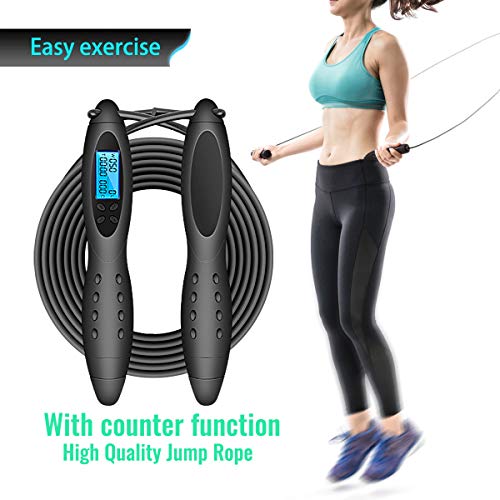 VANWALK Cuerda para Saltar Ajustable/Combas Inalámbrica Digital con Contador de Calorías para Ejercicios y Fitness