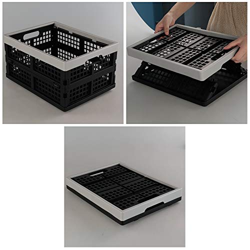 Vareone Cajas Cesta de Almacenamiento Plegables de Plástico, Color Gris y negro, 3 Unidades Vareone Cajas Cesta de Almacenamiento Plegables de Plástico, Color Gris y negro, 3 Unidades