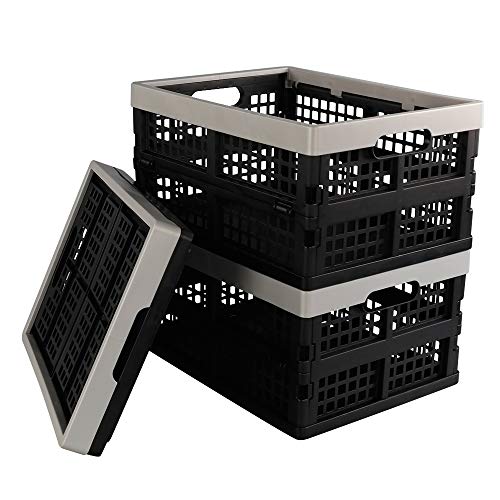 Vareone Cajas Cesta de Almacenamiento Plegables de Plástico, Color Gris y negro, 3 Unidades Vareone Cajas Cesta de Almacenamiento Plegables de Plástico, Color Gris y negro, 3 Unidades
