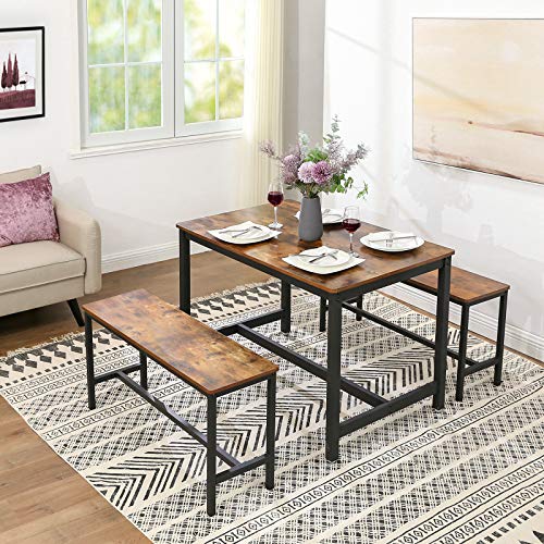 VASAGLE Bancos para Cocina, Juego de 2, Bancos Interiores Estilo Industrial, 108 x 32,5 x 50 cm, Estructura Metálica Duradera, para Cocina, Comedor, Sala de Estar, Marrón Rústico KTB33X VASAGLE Bancos para Cocina, Juego de 2, Bancos Interiores Estilo Industrial, 108 x 32,5 x 50 cm, Estructura Metálica Duradera, para Cocina, Comedor, Sala de Estar, Marrón Rústico KTB33X