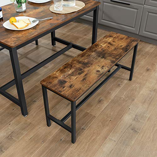 VASAGLE Bancos para Cocina, Juego de 2, Bancos Interiores Estilo Industrial, 108 x 32,5 x 50 cm, Estructura Metálica Duradera, para Cocina, Comedor, Sala de Estar, Marrón Rústico KTB33X