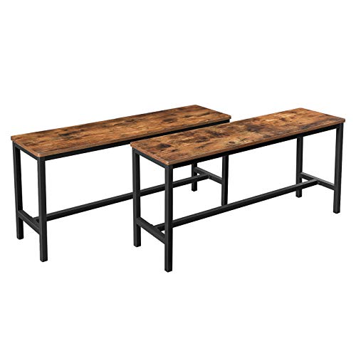 VASAGLE Bancos para Cocina, Juego de 2, Bancos Interiores Estilo Industrial, 108 x 32,5 x 50 cm, Estructura Metálica Duradera, para Cocina, Comedor, Sala de Estar, Marrón Rústico KTB33X