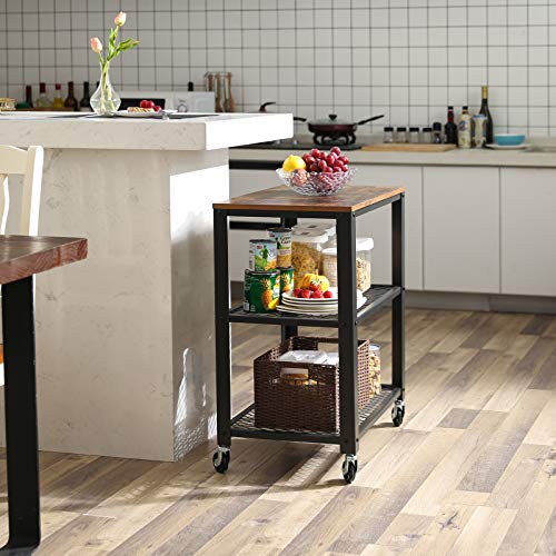 VASAGLE Carrito de Servicio de 3 Niveles, Carrito de Cocina, Carrito Auxiliar con Ruedas, 60 x 40 x 77,5 cm, Tablero de sobremesa, para Cocina, Sala de Estar, Vintage y Negro LRC78X VASAGLE Carrito de Servicio de 3 Niveles, Carrito de Cocina, Carrito Auxiliar con Ruedas, 60 x 40 x 77,5 cm, Tablero de sobremesa, para Cocina, Sala de Estar, Vintage y Negro LRC78X