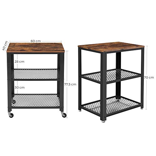 VASAGLE Carrito de Servicio de 3 Niveles, Carrito de Cocina, Carrito Auxiliar con Ruedas, 60 x 40 x 77,5 cm, Tablero de sobremesa, para Cocina, Sala de Estar, Vintage y Negro LRC78X VASAGLE Carrito de Servicio de 3 Niveles, Carrito de Cocina, Carrito Auxiliar con Ruedas, 60 x 40 x 77,5 cm, Tablero de sobremesa, para Cocina, Sala de Estar, Vintage y Negro LRC78X