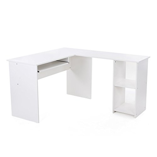 VASAGLE Escritorio de la Computadora Blanco Ordenador en Forma de L, Mesa esquinera para Casa Oficina, con 2 Estantes de Almacenaje,140 x 120 x 75 cm LCD810W