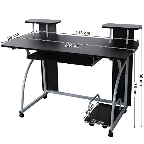 VASAGLE Escritorio de la Computadora, Mesa de Ordenador, con Portateclado, Diseño Moderno, Escritorio Compacto para Hogar u Oficina, 120 x 59 x 90 cm, Negro LCD812B