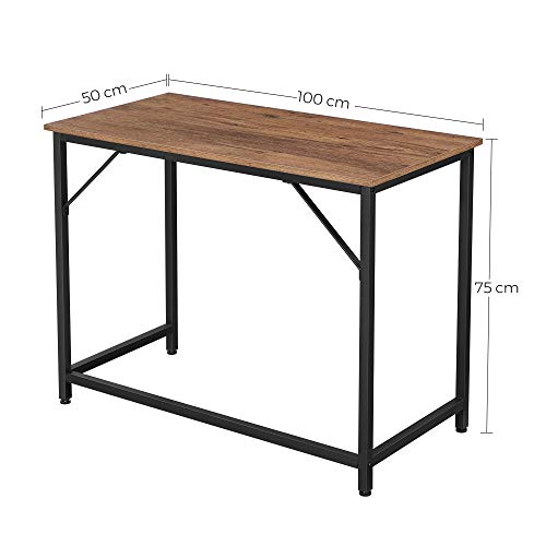 VASAGLE Escritorio, Mesa de Ordenador, Mesa de Oficina pequeña, 100 x 50 x 75 cm, para Estudio, Oficina, Montaje Simple, Acero, Diseño Industrial, Marrón Avellana y Negro LWD041B03