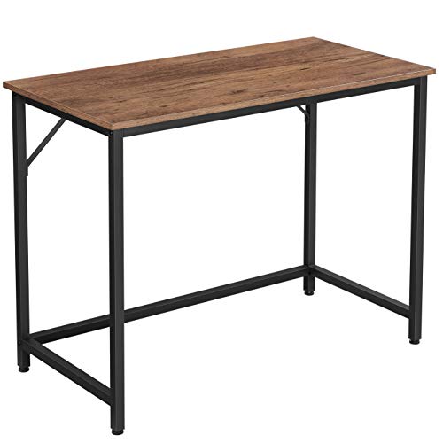 VASAGLE Escritorio, Mesa de Ordenador, Mesa de Oficina pequeña, 100 x 50 x 75 cm, para Estudio, Oficina, Montaje Simple, Acero, Diseño Industrial, Marrón Avellana y Negro LWD041B03