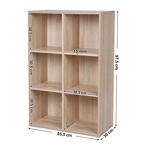 VASAGLE Estantería de Madera, Biblioteca, Organizador con 6 Compertimientos, 65,5 x 30,5 x 97,5 cm, Color Roble LBC203H, roble VASAGLE Estantería de Madera, Biblioteca, Organizador con 6 Compertimientos, 65,5 x 30,5 x 97,5 cm, Color Roble LBC203H, roble