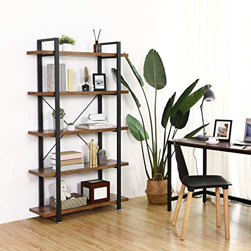 VASAGLE Estantería Industrial, Librería Estable de 5 Capas, Almacenamiento, Estantería de Pie, Fácil Montaje, Sala, Dormitorio, Oficina, Marrón Rústico LLS55BX VASAGLE Estantería Industrial, Librería Estable de 5 Capas, Almacenamiento, Estantería de Pie, Fácil Montaje, Sala, Dormitorio, Oficina, Marrón Rústico LLS55BX