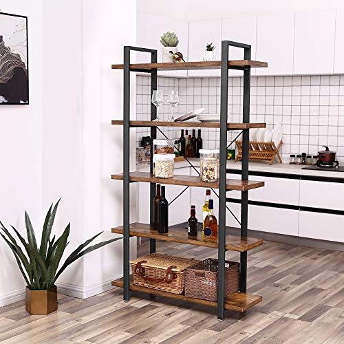 VASAGLE Estantería Industrial, Librería Estable de 5 Capas, Almacenamiento, Estantería de Pie, Fácil Montaje, Sala, Dormitorio, Oficina, Marrón Rústico LLS55BX