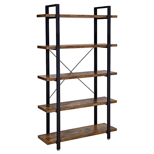 VASAGLE Estantería Industrial, Librería Estable de 5 Capas, Almacenamiento, Estantería de Pie, Fácil Montaje, Sala, Dormitorio, Oficina, Marrón Rústico LLS55BX VASAGLE Estantería Industrial, Librería Estable de 5 Capas, Almacenamiento, Estantería de Pie, Fácil Montaje, Sala, Dormitorio, Oficina, Marrón Rústico LLS55BX