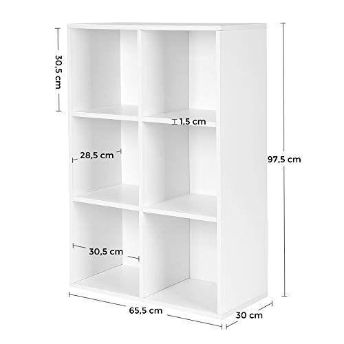 VASAGLE Librería Estantería Biblioteca con 6 Compartimentos 65,5 x 30,5 x 97,5 cm Blanco LBC203D, blanco