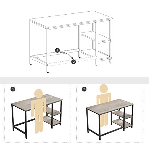 VASAGLE Mesa de Ordenador, Escritotio, con 2 Niveles de Estante a la Izquierda o a la Derecha, para Oficina, Dormitorio, Estructura de Acero, Industrial, Greige y Negro LWD47MB