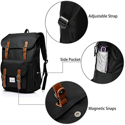 VASCHY Mochila Hombre, Mochila Mujer Casual Mochila para Portatil 15.6 Pulgadas Mochilas Escolares Vintage Mochila Universidad Mochilas Juveniles Resistente al Agua Negro VASCHY Mochila Hombre, Mochila Mujer Casual Mochila para Portatil 15.6 Pulgadas Mochilas Escolares Vintage Mochila Universidad Mochilas Juveniles Resistente al Agua Negro