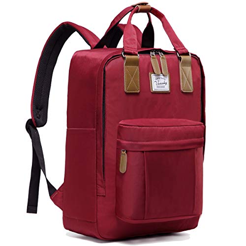 VASCHY Mochila Mujer,Mochilas Escolares Juveniles Vintage Mochila Portatil 15.6 Pulgadas para Hombre Universidad Resistente al Agua Rojo