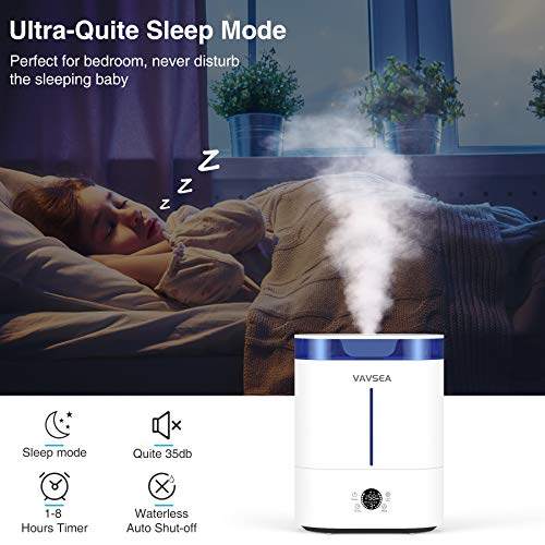 VAVSEA Humidificador ultrasónico 4L Bebé, Difusor de Aroma con alta capacidad de depósito de agua, apagado automático, Eficiente y silencioso, ideal para bebés, yoga y dormitorios