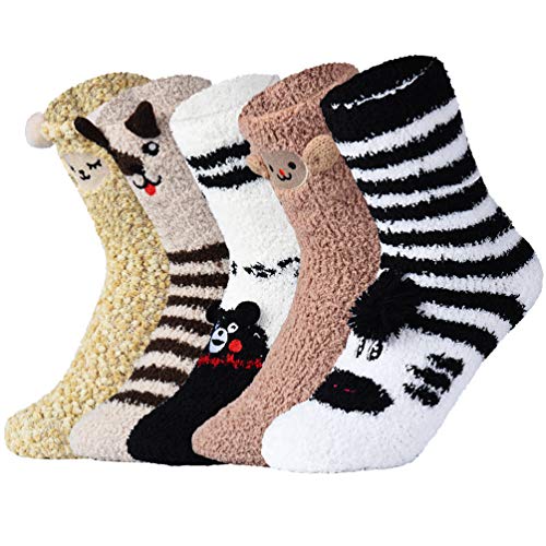 VBIGER Calcetines de Invierno Calientes de Piso Lindos de Navidad para Mujer Vellón de Coral Abrigados 5 pares