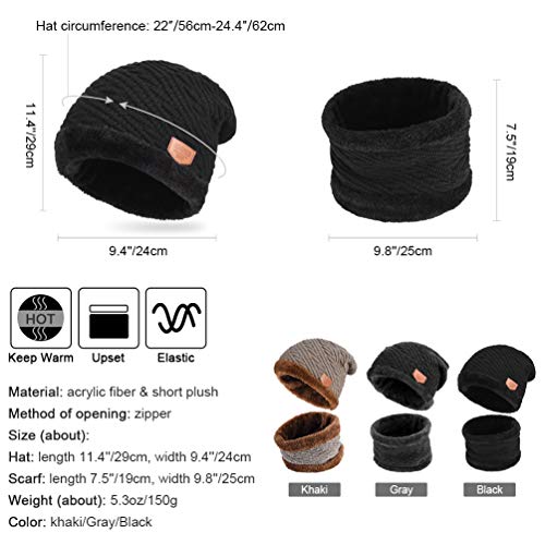 VBIGER Gorras Con Bufanda y Gorros de punto Sombreros de Invierno Hombre (C-Negro)