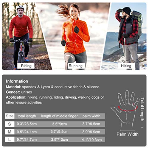 VBIGER Guantes de Invierno Abrigados con Cremallera Guantes de Pantalla Táctil Cálidos Guantes de Ciclismo Antideslizantes para Hombres y Mujeres,Negro S