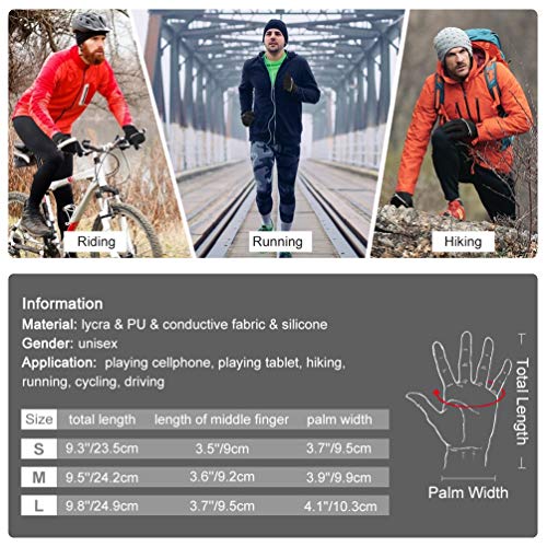 VBIGER Guantes Invierno Hombre Mujeres Anti-Deslizantes Táctil Antideslizantes con Pantalla táctil de Correr Ciclismo Moto Deportivos. (L)