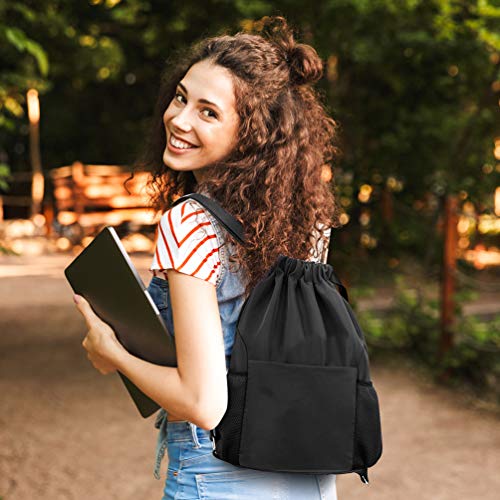 VBIGER Mochila Cuerdas Hombres Mujer Mochila Saco Tela Negro para Deporte Gimnasio Yoga Nadar Playa (negro)