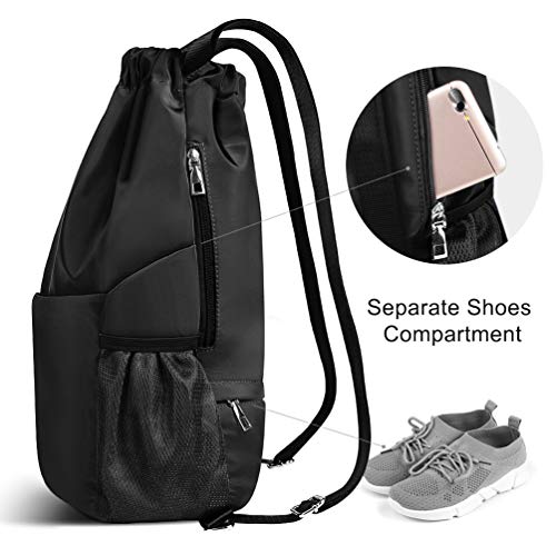 VBIGER Mochila Cuerdas Hombres Mujer Mochila Saco Tela Negro para Deporte Gimnasio Yoga Nadar Playa (negro)