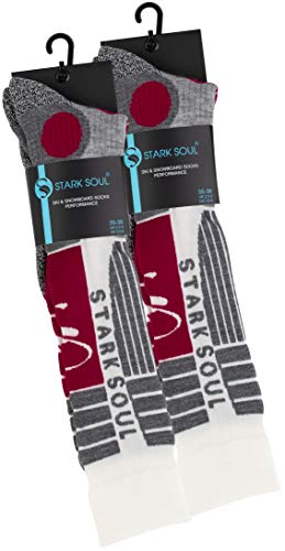 VCA - 2 pares de calcetines funcionales de esquí para mujer, calcetines de esquí con acolchado especial, Otoño-Invierno, Mujer, color Color blanco, gris y rojo., tamaño 39-42