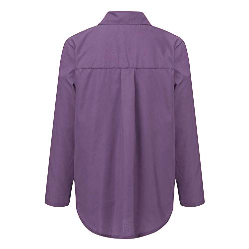 VECDY Camisa Casual De Manga Larga para Mujer Bolsillos con Cuello Abotonado Botones En La Parte Delantera Camiseta (Purple, M)