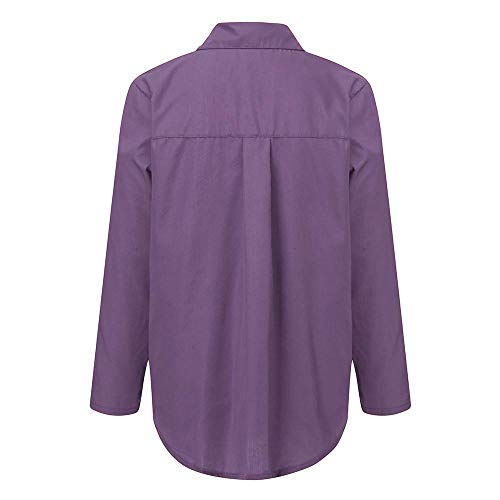 VECDY Camisa Casual De Manga Larga para Mujer Bolsillos con Cuello Abotonado Botones En La Parte Delantera Camiseta (Purple, M)