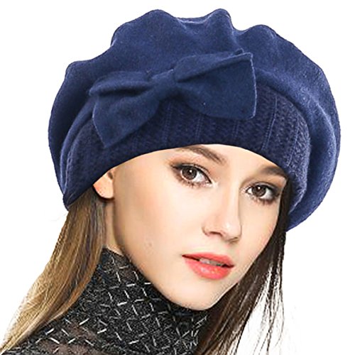 VECRY Mujer Boina 100% Lana Vestido Beanie Invierno Sombrero (Armada) VECRY Mujer Boina 100% Lana Vestido Beanie Invierno Sombrero (Armada)