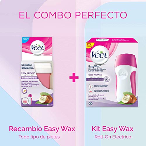 Veet Cera Depilatoria Recambio Roll-On Eléctrico EasyWax con Manteca de Karité para Todo Tipo de Pieles, 50 ml