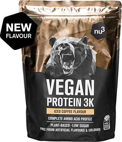 Vegan Protein 3K de nu3 – 1Kg sabor Café Helado – Batido de proteína vegetal sin soja – Mezcla en polvo de proteína vegana (73%) – De 4 fuentes: arroz, girasol, guisante & algarrobo – Sin edulcorantes