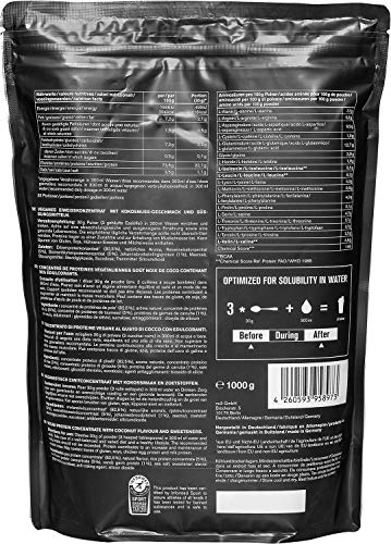 Vegan Protein 3K de nu3 – 1Kg sabor Coco – Batido de proteína vegetal sin soja – Mezcla en polvo de proteína vegana (73%) – De 4 componentes: arroz, girasol, guisante & algarrobo – Sin edulcorantes