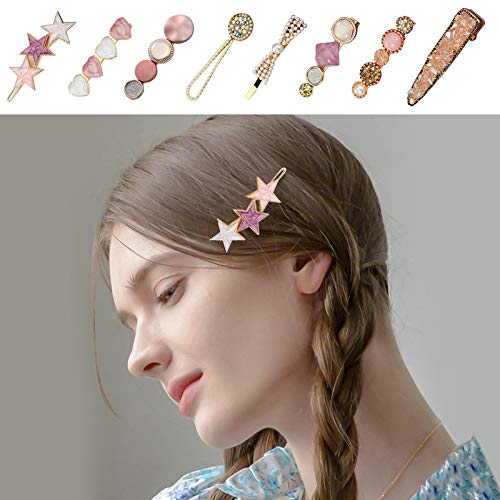 VEGCOO 20 Piezas Clips de Pelo, Gomas Pelo Elastica Pinzas Pelo de Diamantes de Imitación, Horquilla de Metal, Accesorios de Pelo para Mujer Chica y Niña